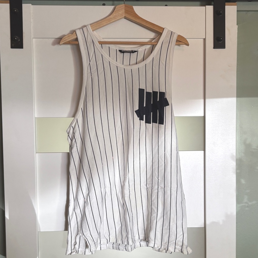 Undefeated- Striped White and Navy Tank Top (Used)